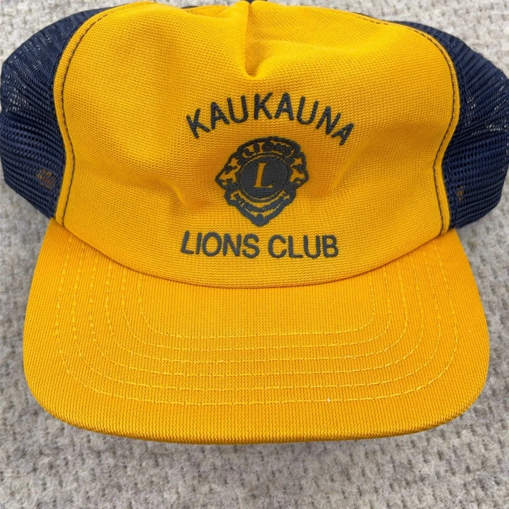 Vintage Lions Club‎ Trucker Hat Cap Made In USA 80s 90s Yellow Blue Kaukauna